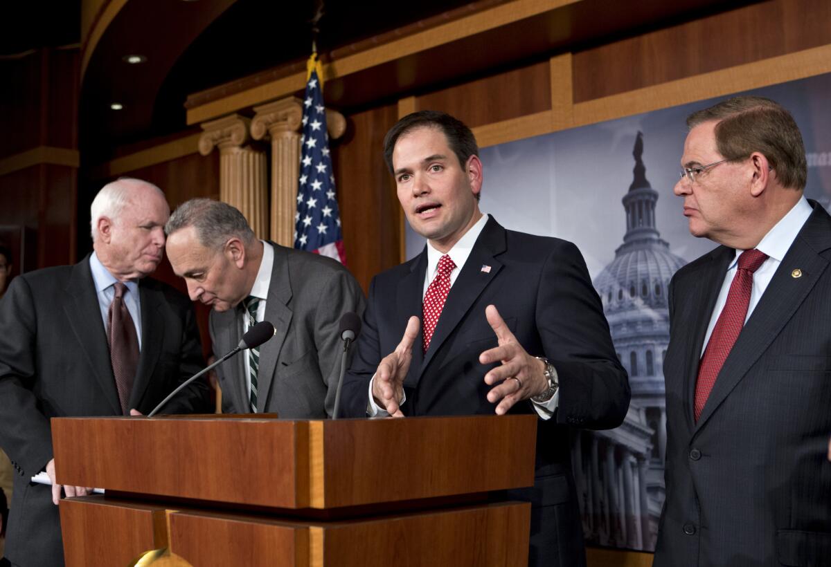 Sen. Marco Rubio and fellow Gang of Eight members at a 2013 news conference on their immigration overhaul proposals.