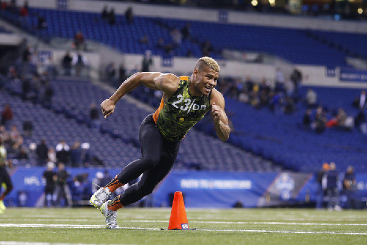 LSU defensive back Tyrann Mathieu goes through a drill at the NFL combine.
