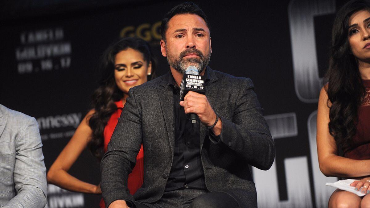 Oscar De La Hoya attends the Canelo Alvarez and Gennady Golovkin Press Tour on June 20 at Madison Square Garden.