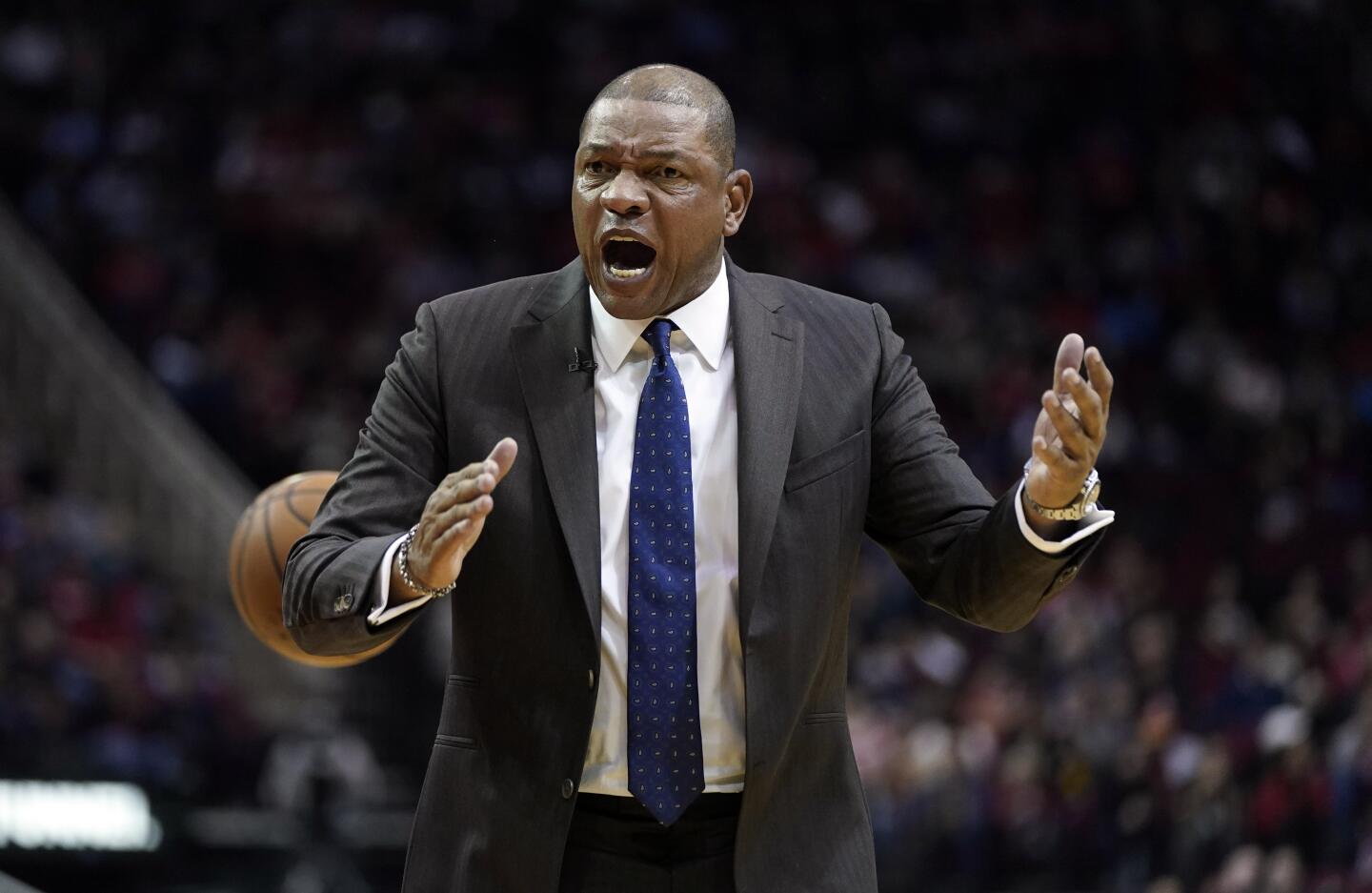 Clippers coach Doc Rivers yells at his players during the first half of a game Nov. 13 against the Rockets.