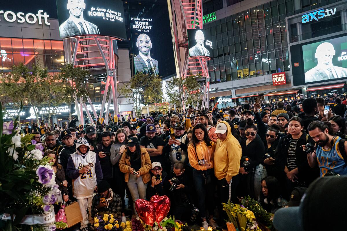 Fans gather outside Staples Center
