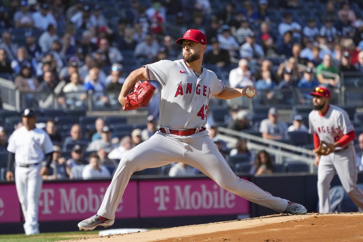Angels pitcher Patrick Sandoval gave up five runs in the first inning on Thursday against the Yankees.