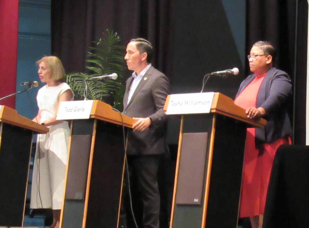 The mayoral candidates debated community issues for almost two hours.