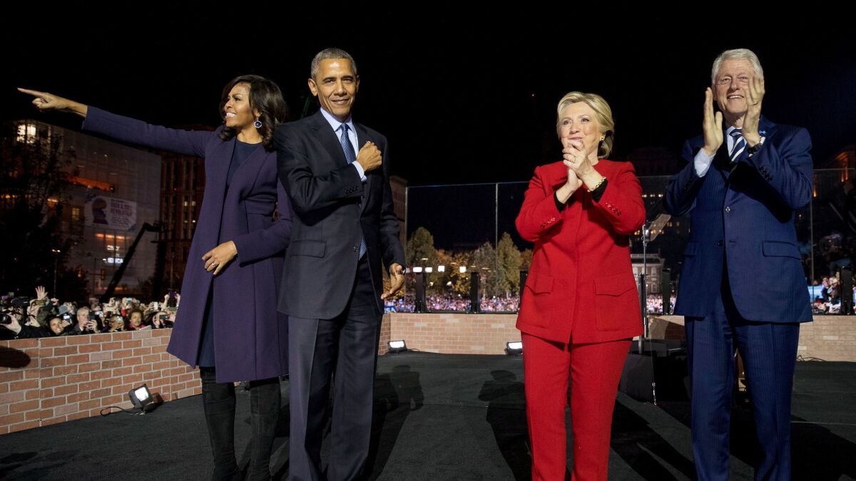 Hillary Clinton is joined in Philadelphia by First Lady Michelle Obama, President Obama and former President Bill Clinton.