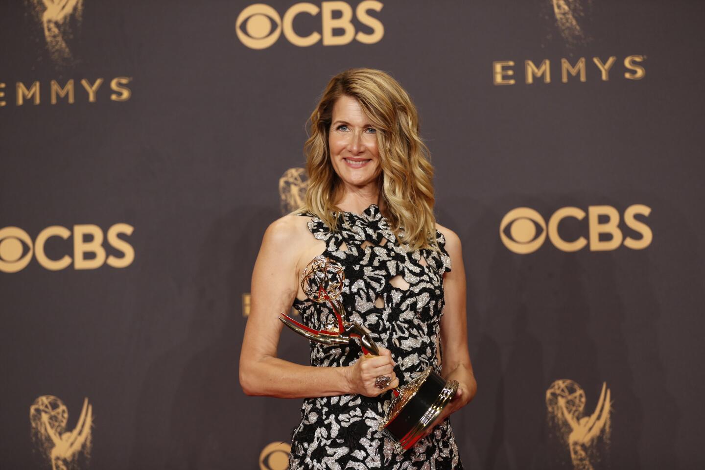 Laura Dern with her Emmy for supporting actress in a limited series or movie for "Big Little Lies."