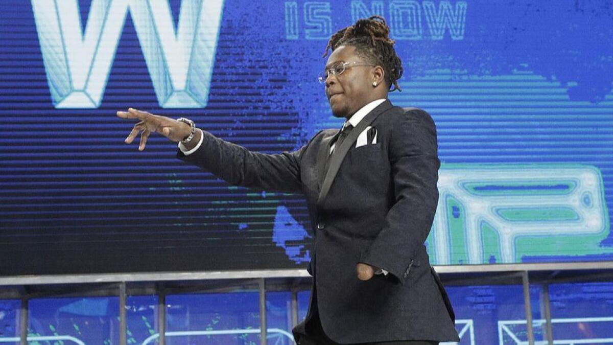 Shaquem Griffin is introduced at the start of the first round of the NFL draft on Thursday.