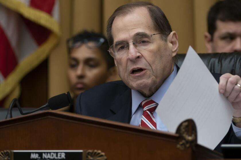 House Judiciary Committee Chair Jerrold Nadler, D-N.Y., works to pass a resolution to subpoena special counsel Robert Mueller's full report, on Capitol Hill in Washington, Wednesday, April 3, 2019. (AP Photo/J. Scott Applewhite)