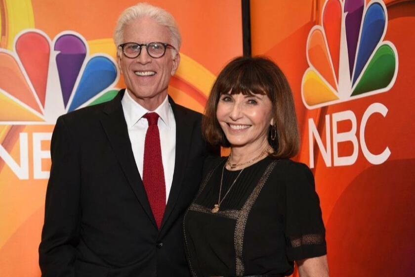 Ted Danson, from the cast of "The Good Place," left, and Mary Steenburgen, from the cast of "Zoey's Extraordinary Playlist," attend the NBC 2019/2020 Upfront at The Four Seasons New York on Monday, May 13, 2019. (Photo by Evan Agostini/Invision/AP)