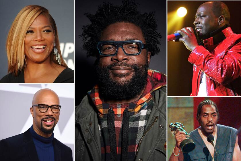 (Clockwise from top left) Queen Latifah, Ahmir "Questlove" Thompson, Wyclef Jean, Coolio and Common
