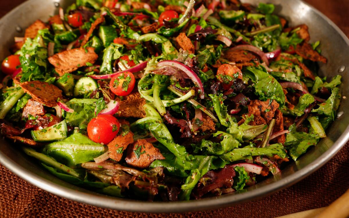 Fattoush for food shoot in Los Angeles Times studio.