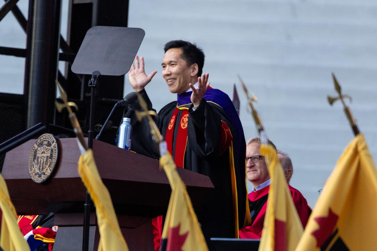 May 2026 photograph of Beong-Soo Kim speaking astatine USC's 2026 commencement ceremony.