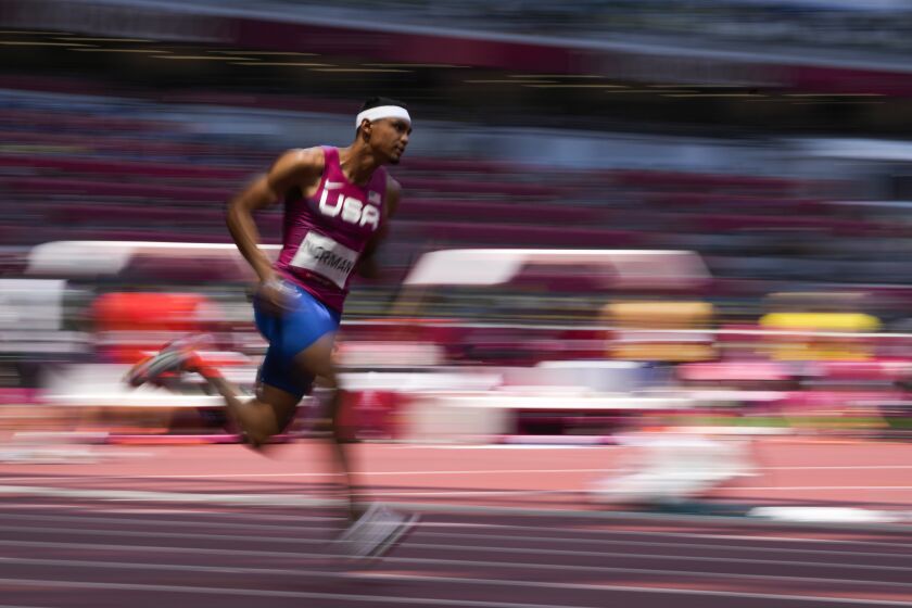U.S. sprinter Michael Norman competes in a heat of the men's 400-meters