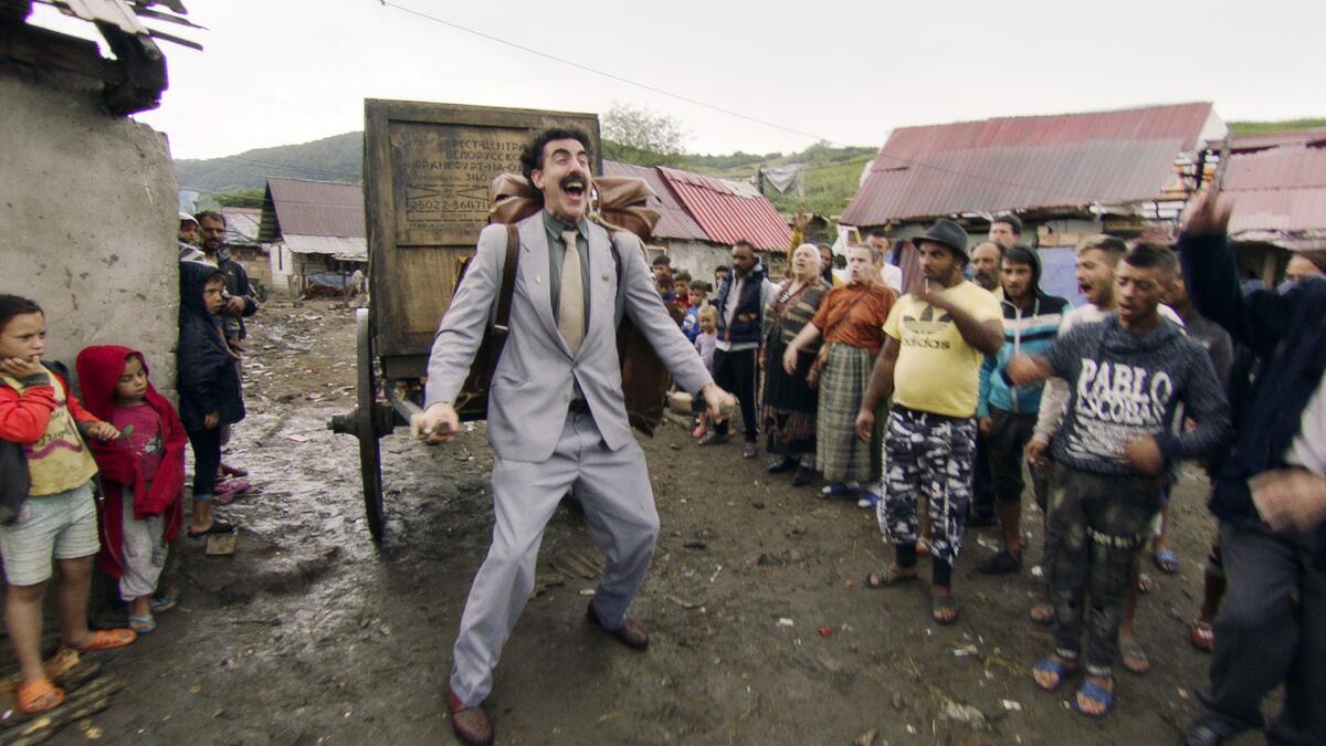 This image released by Amazon Studios shows Sacha Baron Cohen in a scene from 'Borat Subsequent Moviefilm'
