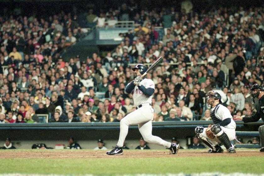 Kevin Brown during Game Four of the 1998 World Series, the only game the  Padres wore this uniform in the Fall Classic