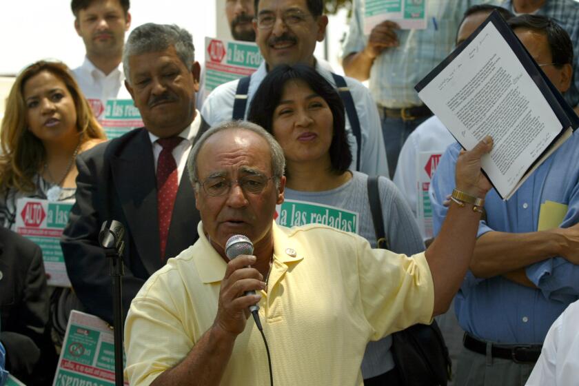 Then-Rep. Joe Baca (D-Rialto)speaks at a rally in 2004.
