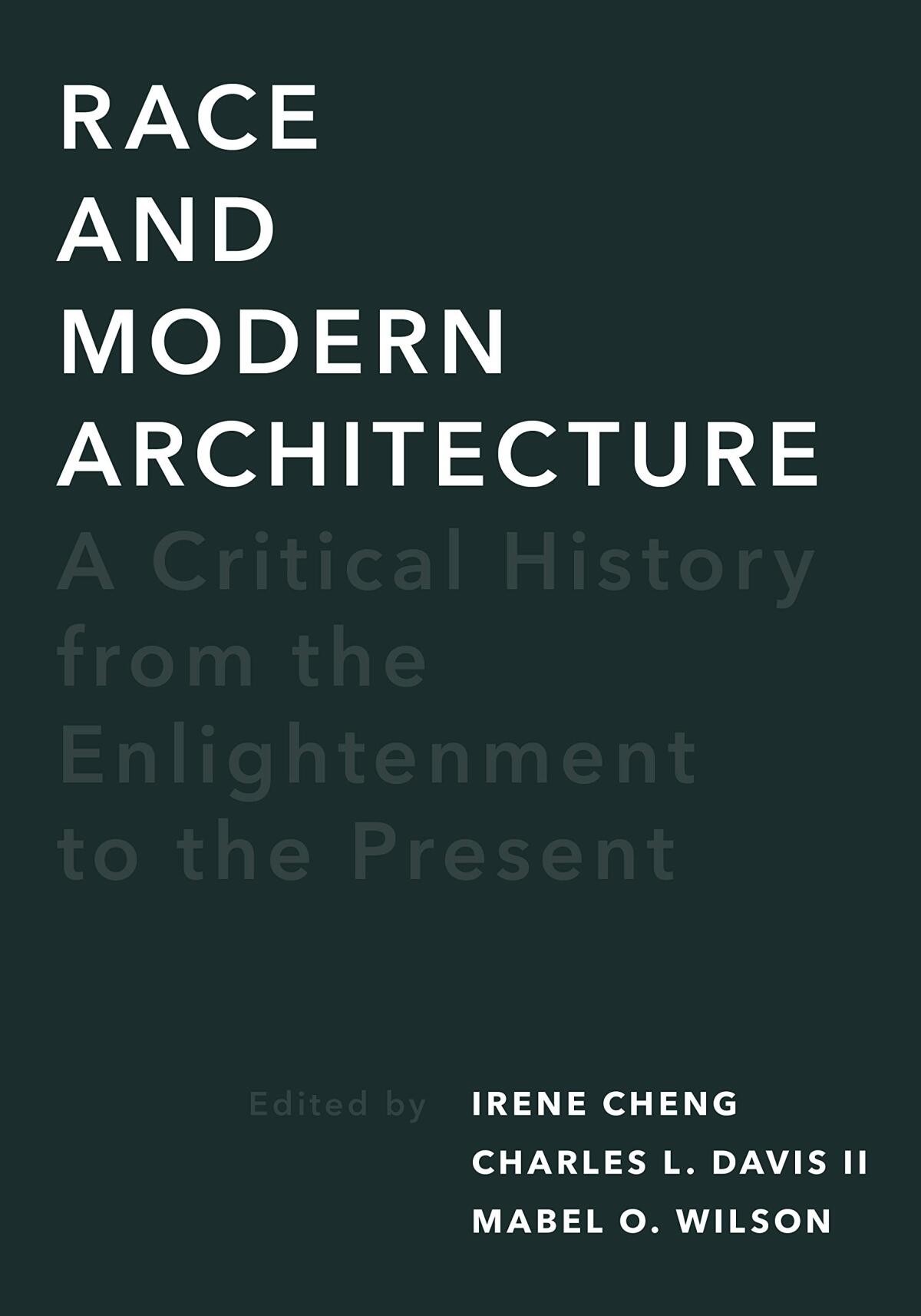 A dark blue/black book cover features the title "Race and Modern Architecture" in bold white type