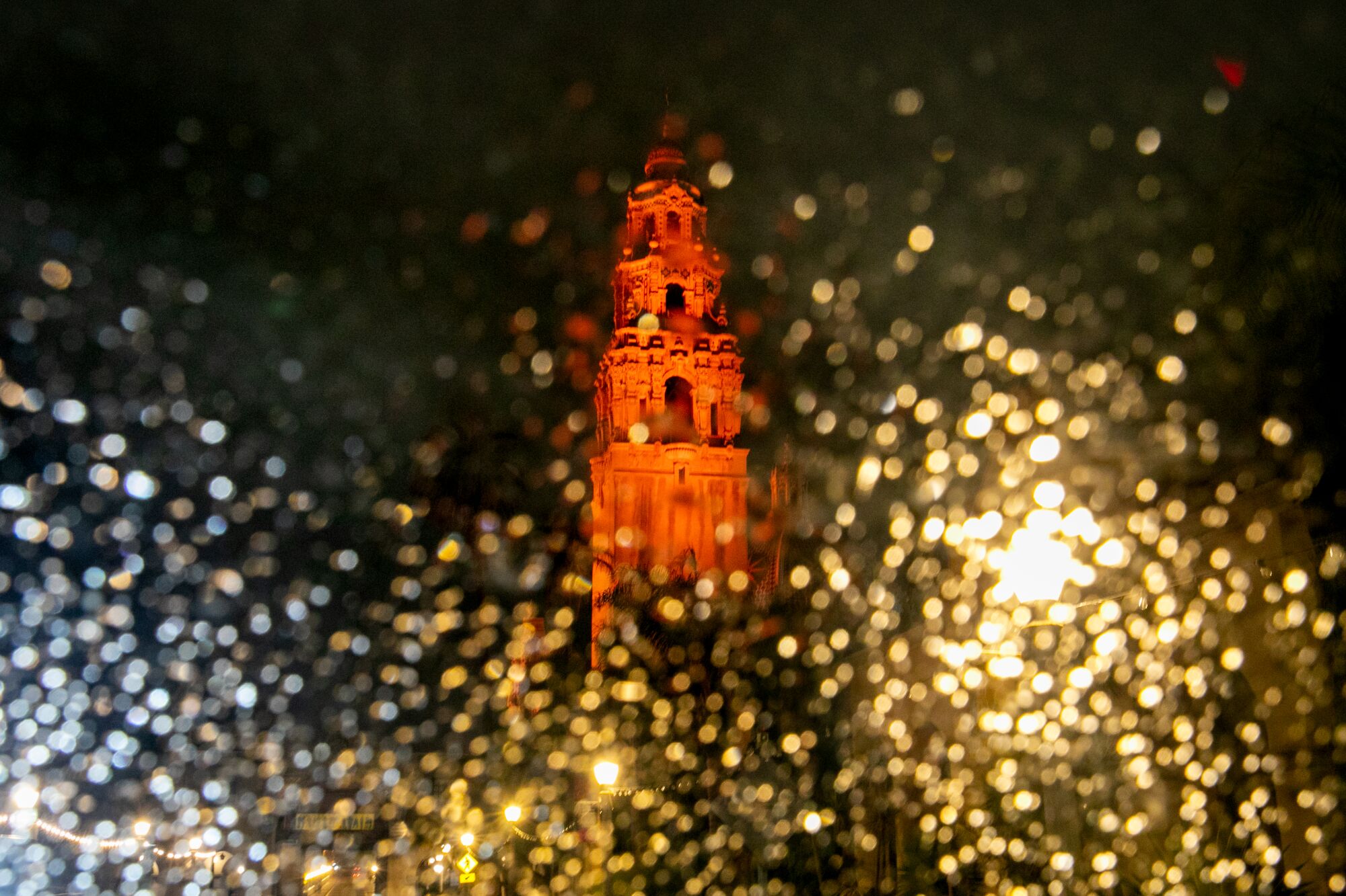On the eve of President Joe Biden’s inauguration, the California Tower in Balboa Park is lit up
