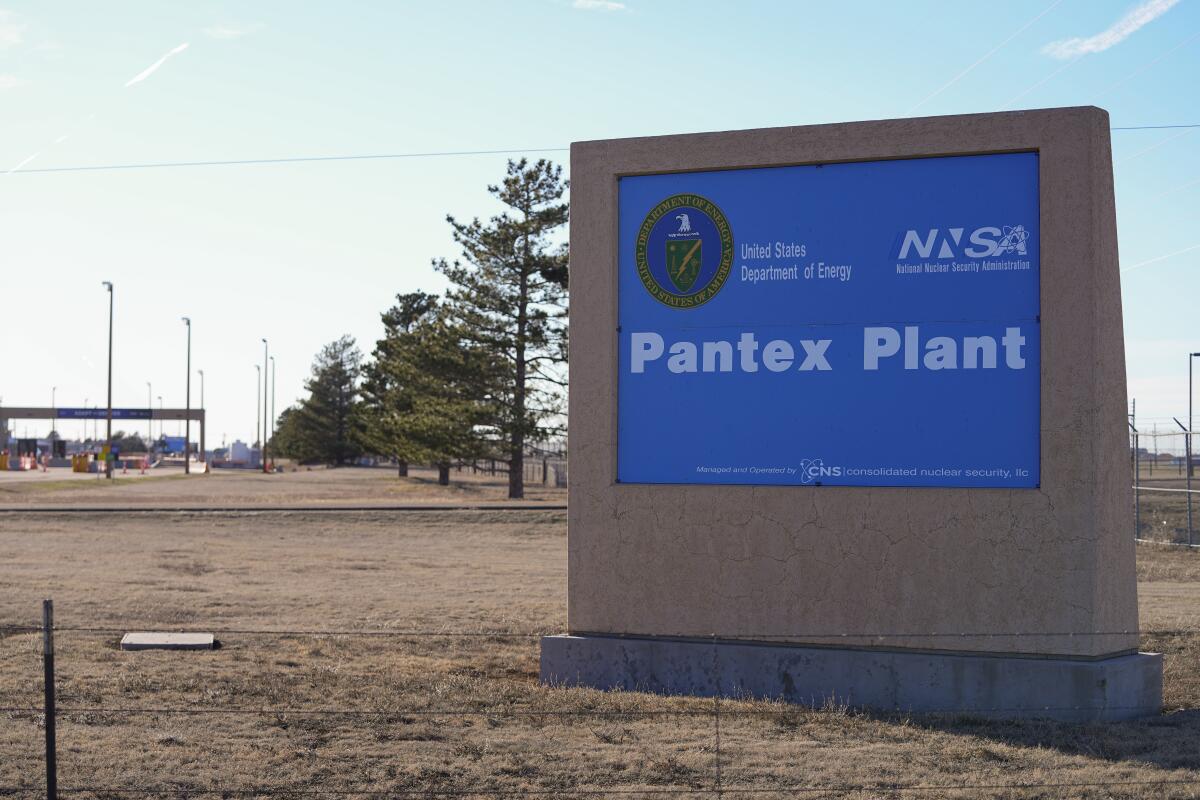 An entrance to the Pantex Plant in Panhandle, Texas. 