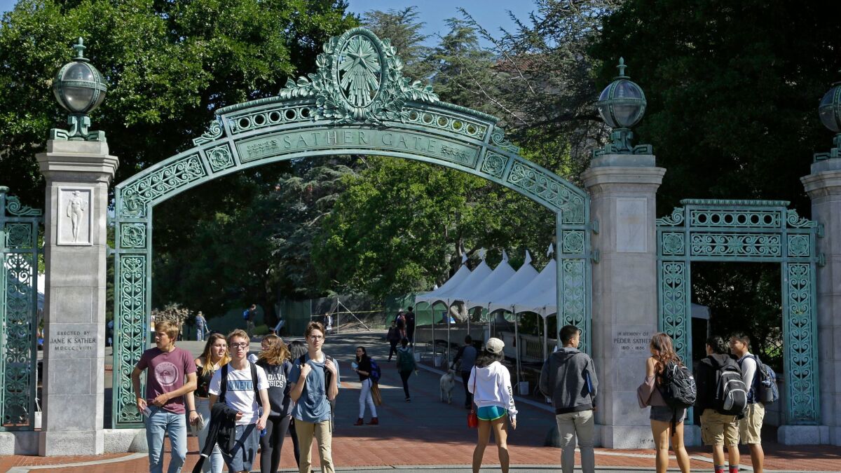 Students walk past Sather Gate on the UC Berkeley campus last week.