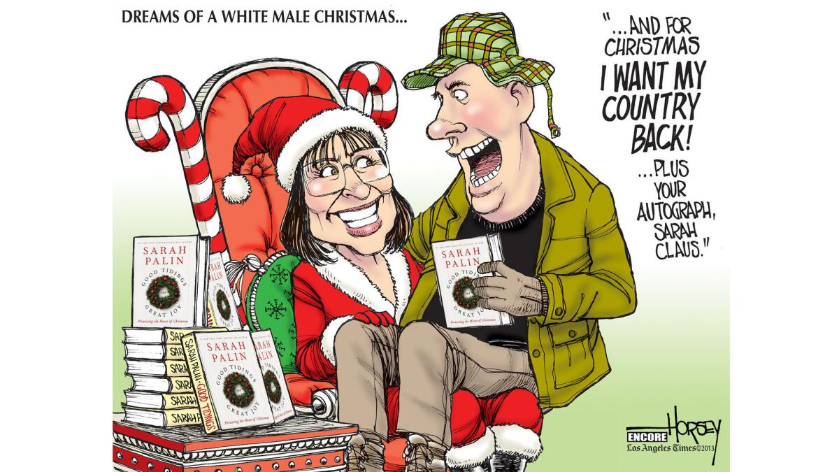 Updating a previous Christmas cartoon, Horsey celebrates Sarah Palin's latest salvo in the culture war.