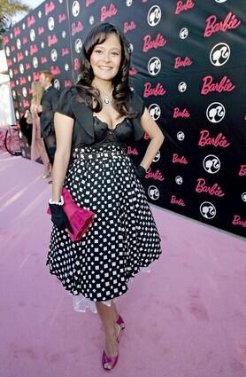 Actress Romi Dames arriving at Barbie's 50th birthday celebration in Malibu.