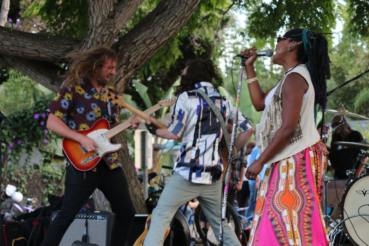 A band performing at a Summer Fun on the 101 music festival.