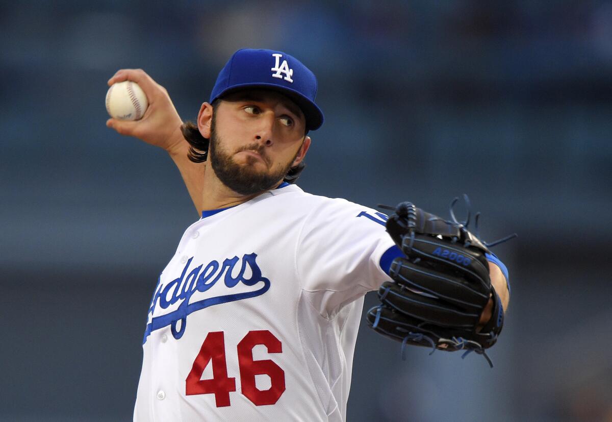 Dodgers starter Mike Bolsinger gave up no runs and one hit with eight strikeouts and no walks in eight innings against San Diego on Saturday night.