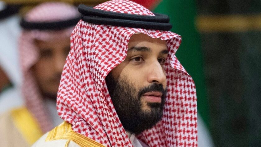 Saudi Crown Prince Mohammed bin Salman looks on during a meeting at the Diriya Palace in Riyadh on Dec. 9.