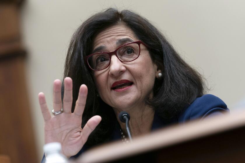 FILE - Columbia University President Nemat (Minouche) Shafik testifies before the House Committee on Education and the Workforce hearing on "Columbia in Crisis: Columbia University's Response to Antisemitism" on Capitol Hill in Washington, Wednesday, April 17, 2024. Columbia University president Minouche Shafik is no stranger to navigating complex international issues, having worked at some of the world’s most prominent global financial institutions. (AP Photo/Jose Luis Magana, File)