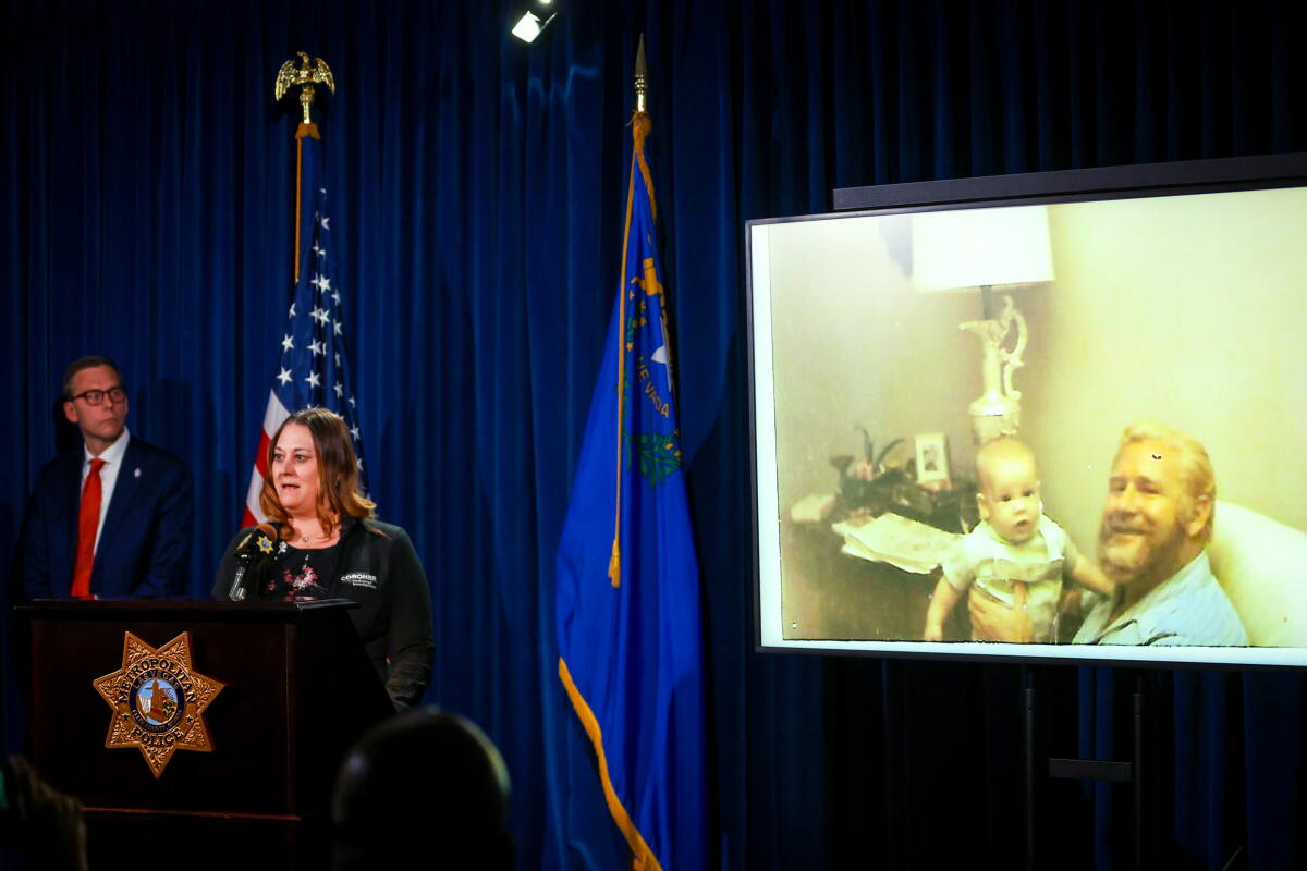 Clark County Coroner Melanie Rouse astatine the Las Vegas Metropolitan Police Headquarters successful Las Vegas.