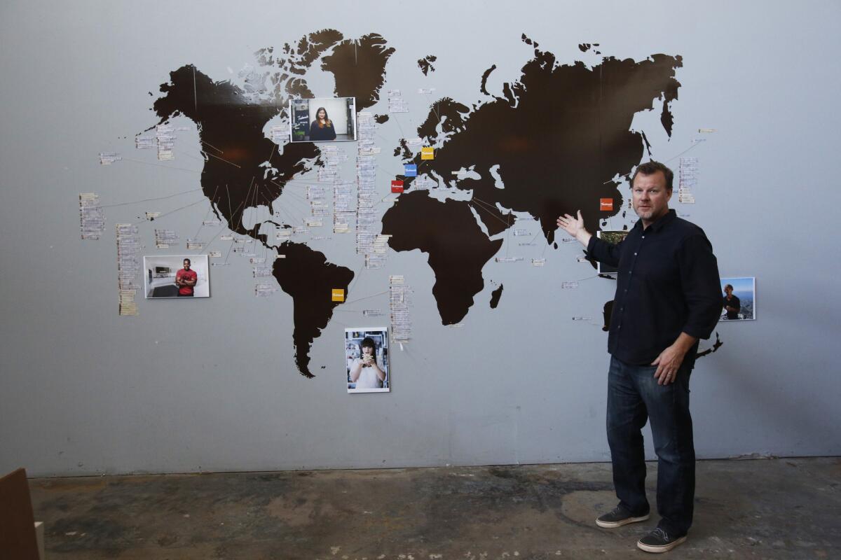 TasteMade co-founder Larry Fitzgibbon shows the reach of the website in a pin map.