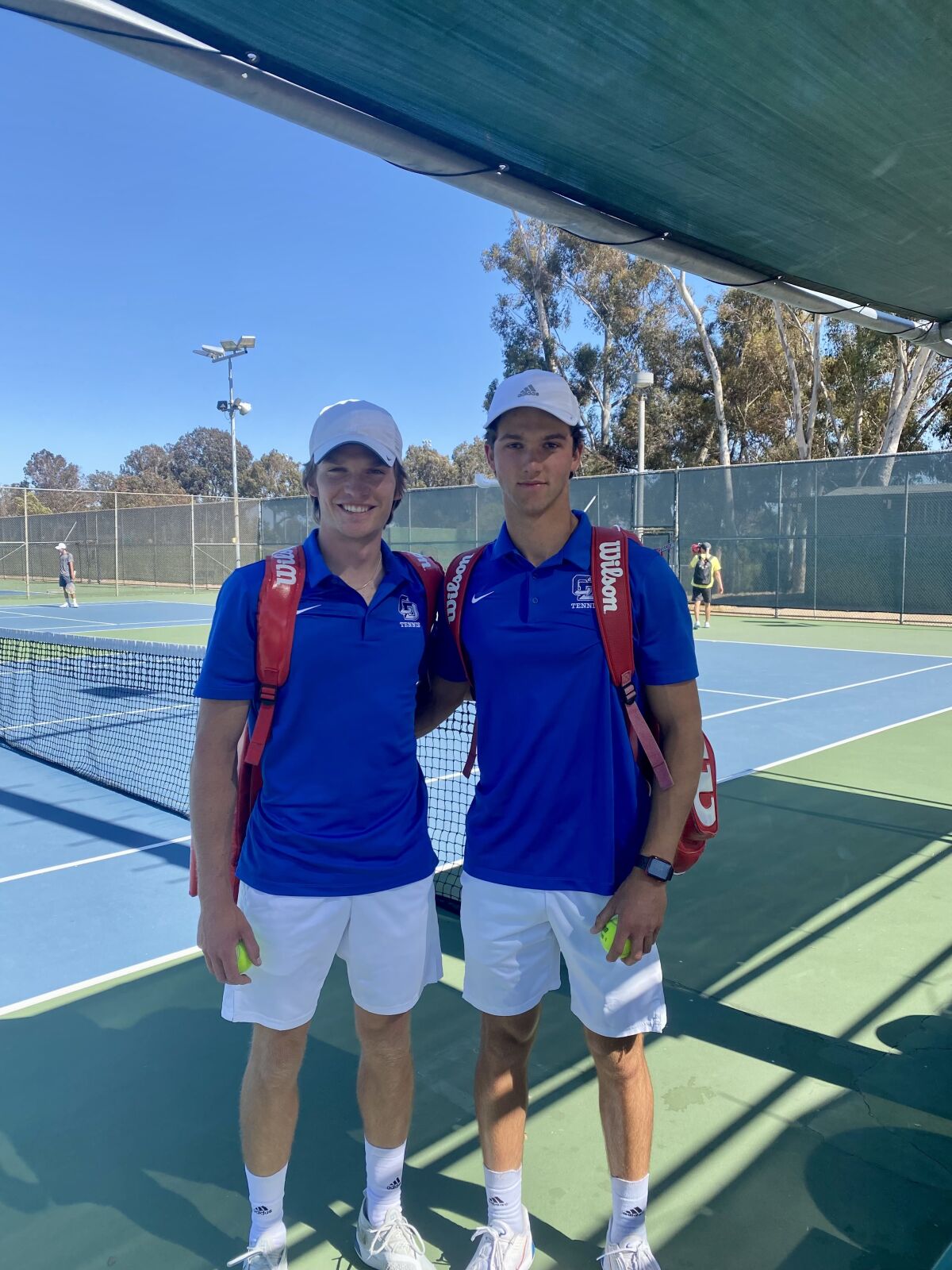 Camden French (left) and Dante Schrantz won the CIF San Diego Section boys doubles tennis championship May 14.