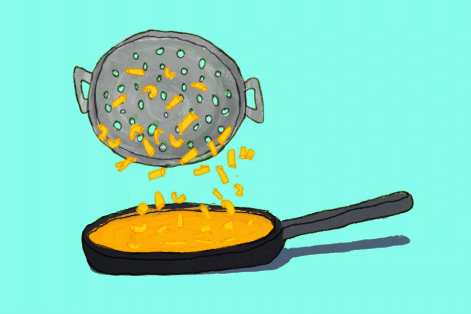 Illustration for the "How to boil water" series on how to make mac and cheese.