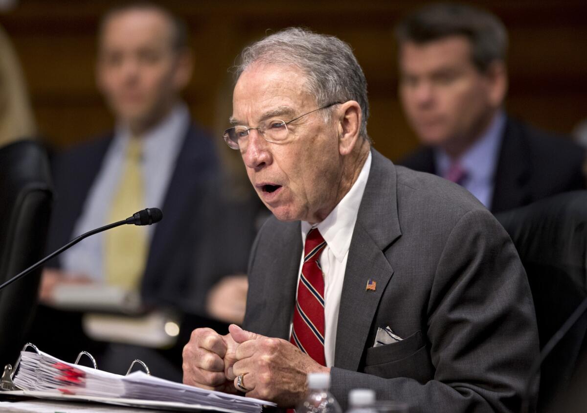 Sen. Chuck Grassley (R-Iowa)on Capital Hill last month. "There is no reason, particularly in this first week, at the beginning of the process, to be blocking our amendments with a 60-vote margin," said Grassley, who is leading the immigration debate for Republicans.