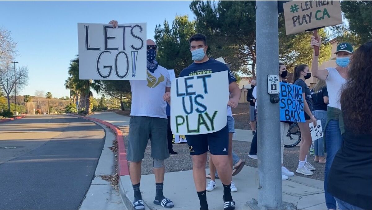 La Costa Canyon athletes protest to play.