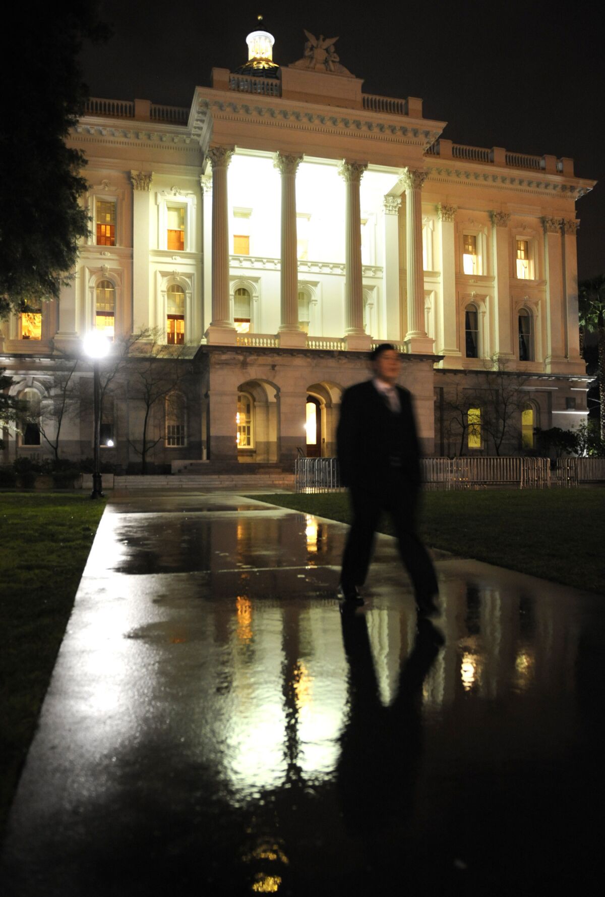 A man walks out of the State Capitol building in Sacramento. A special election was held Tuesday to fill a vacant seat in the state Senate representing the Inland Empire.
