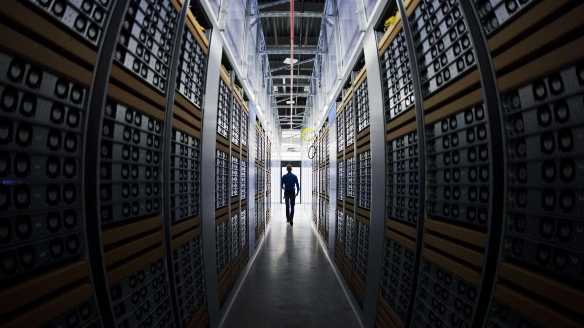 A server room at the Facebook data center in Swedish Lapland.
