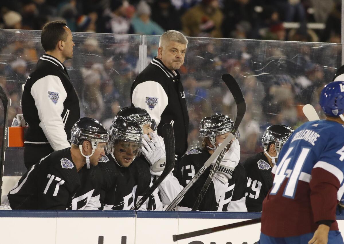 Kings coach Todd McLellan in the first period against the Colorado Avalanche.