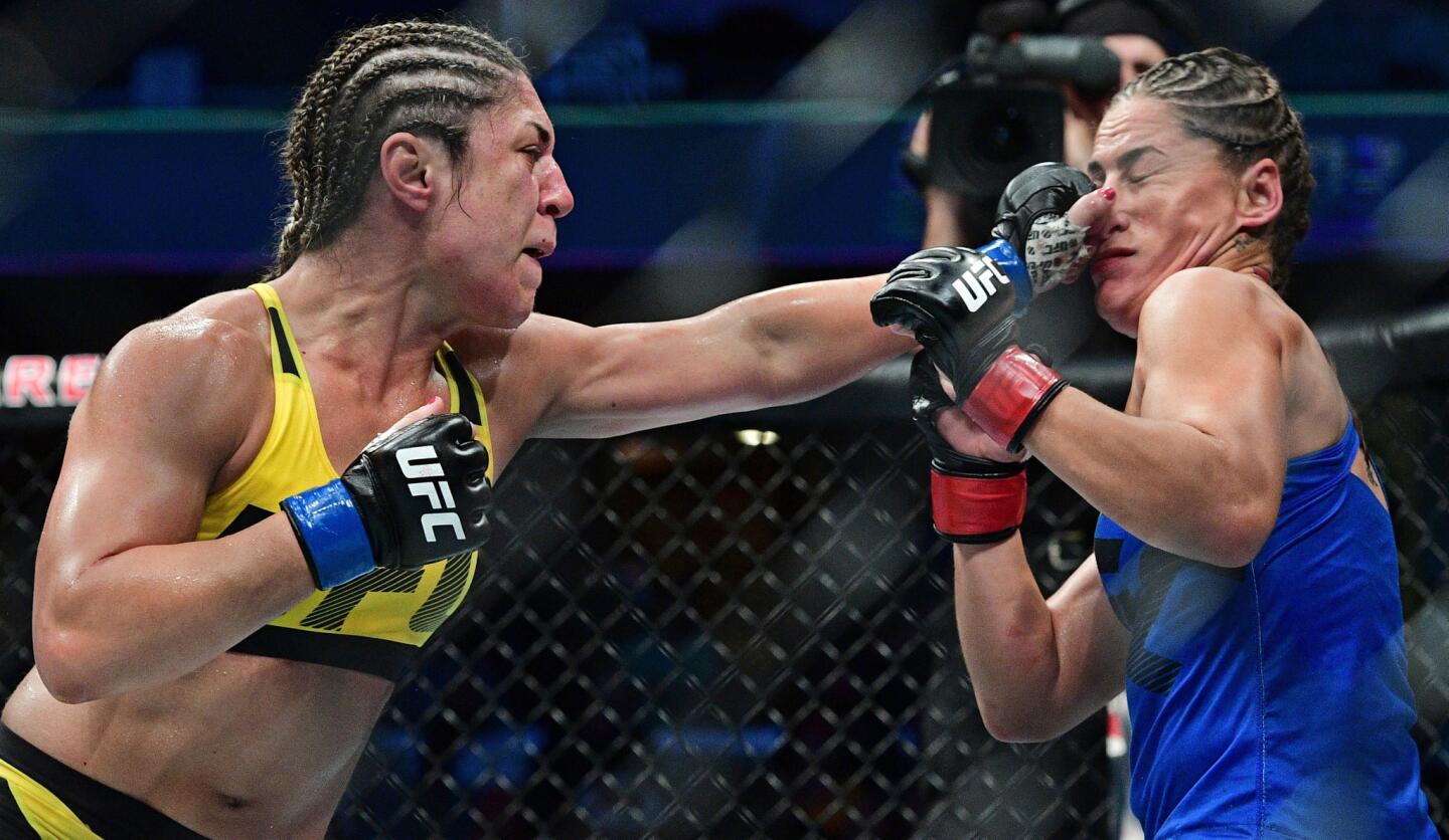 Bethe Correia, left, defeated Jessica Eye by split decision Sept. 10 at UFC 203 in Cleveland.