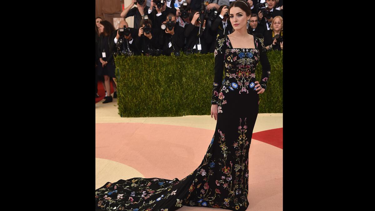 Bee Shaffer wears a floral gown to the Met Gala.