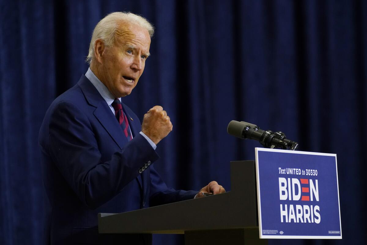Joe Biden speaks in Wilmington, Del., on Sept. 4