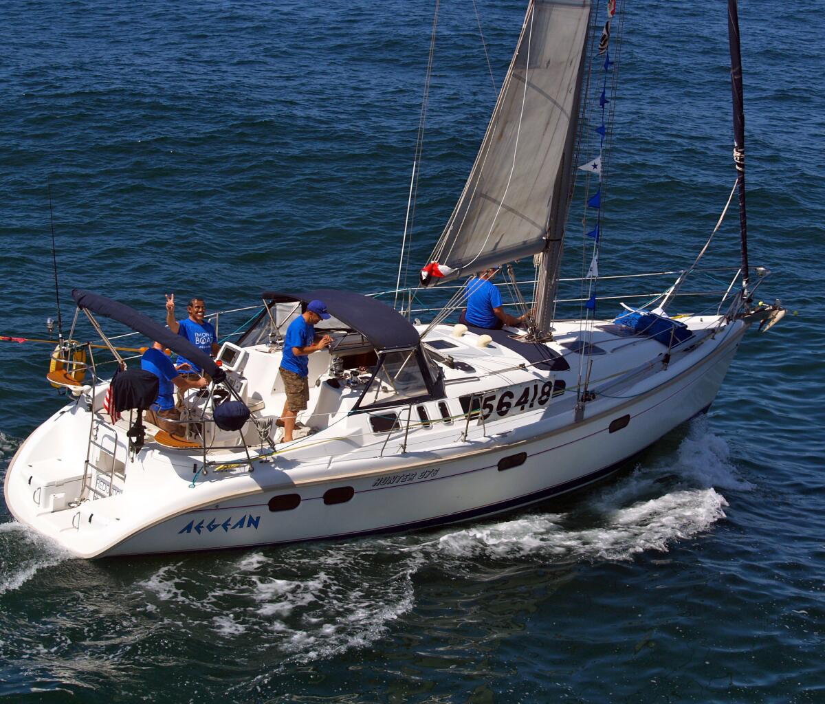 The Aegean with crew members at the start of last year's Newport-Ensenada yacht race.
