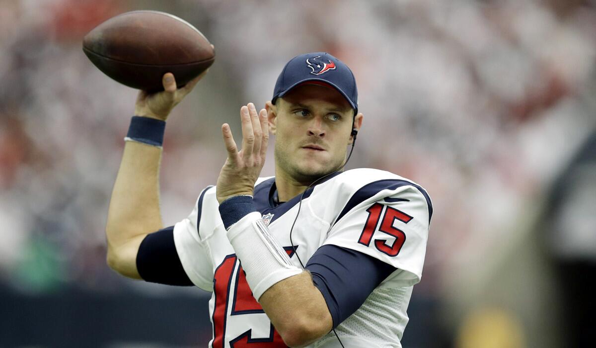 Houston Texans' Ryan Mallett throws on the sideline during the second half against the Kansas City Chiefs on Sunday.