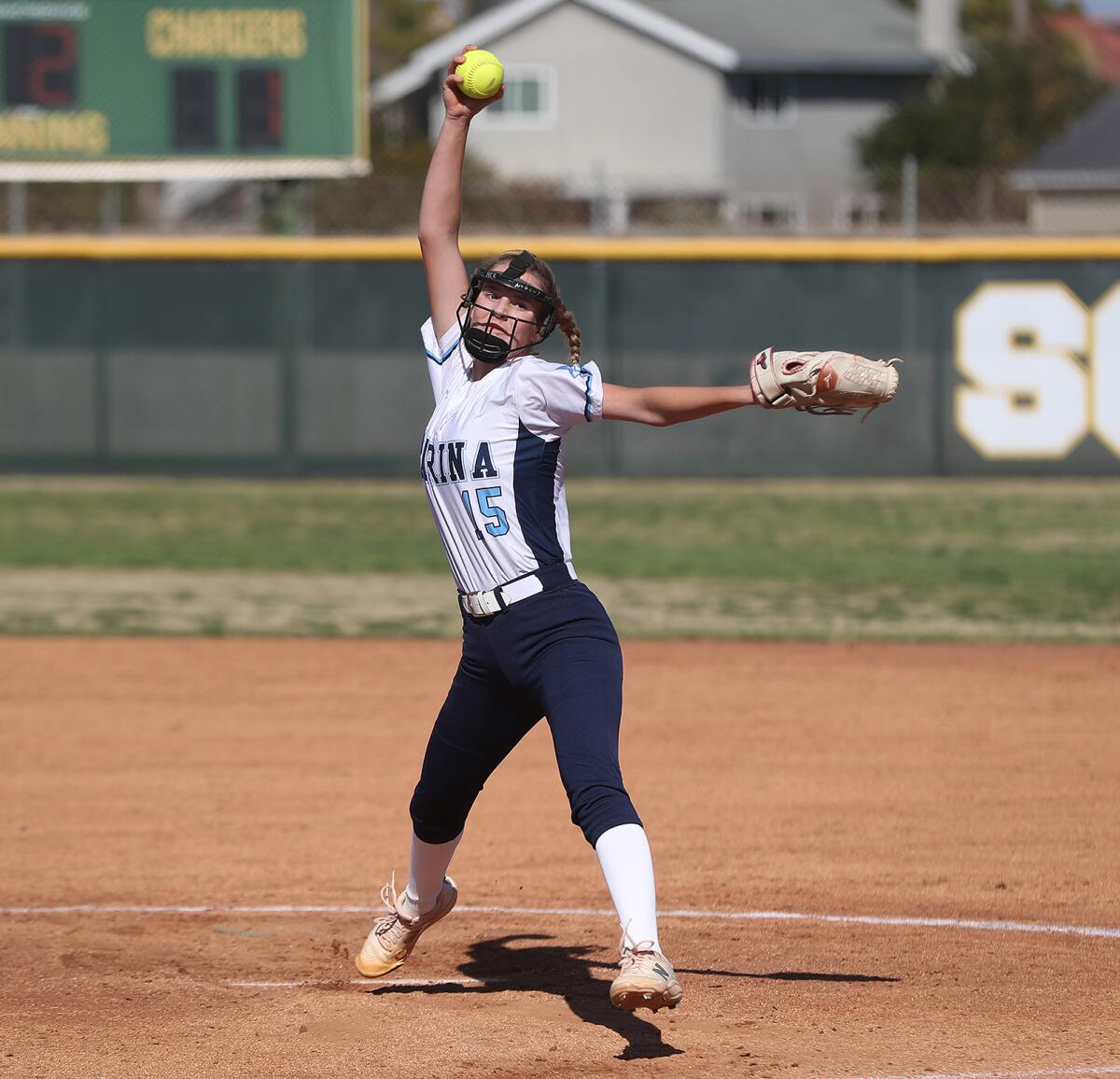 Marina pitcher Heather Nugent winds up against Edison on Tuesday.
