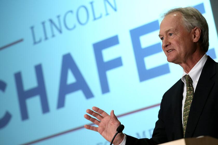 Former Sen. Lincoln Chafee (D-R.I.) announces his candidacy for the presidency at George Mason University in Arlington, Va.