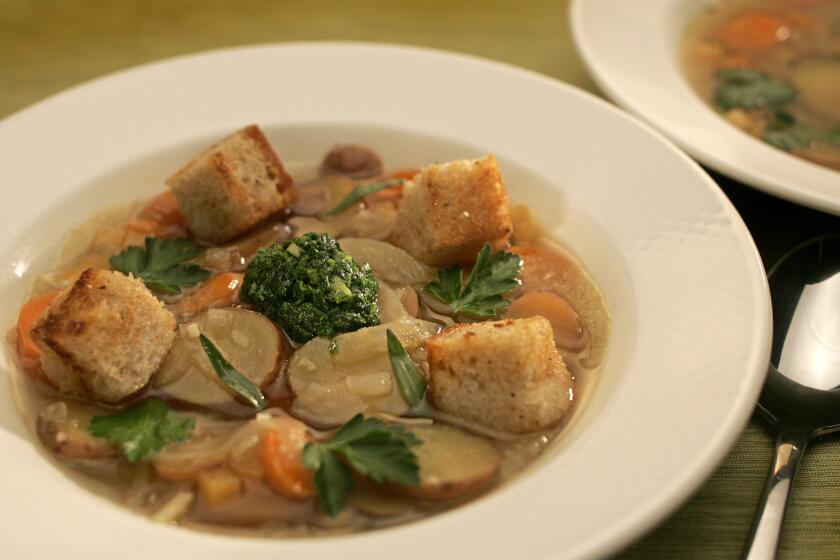 Recipe: Rustic vegetable soup with rye croutons and parsley-savory 'pistou'