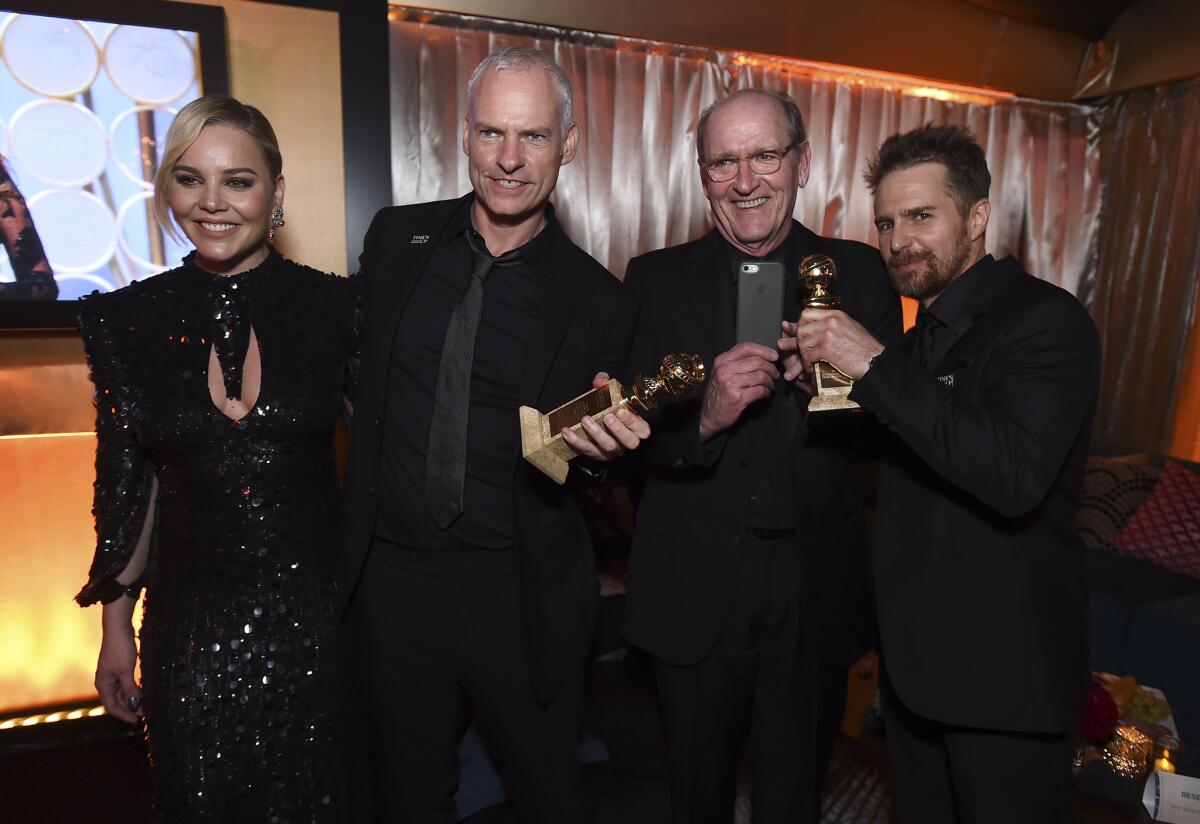 From left, Abbie Cornish, Martin McDonagh, Richard Jenkins and Sam Rockwell attend Fox's Golden Globes after-party on Jan. 7.