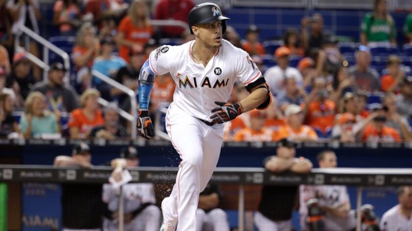 Giancarlo Stanton had 59 home runs, 132 runs batted in and a .631 slugging percentage in 2017.