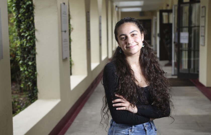 Delilah Delgado, 18, poses for photos at The Bishop's School on Wednesday, May 12, in La Jolla, CA.  