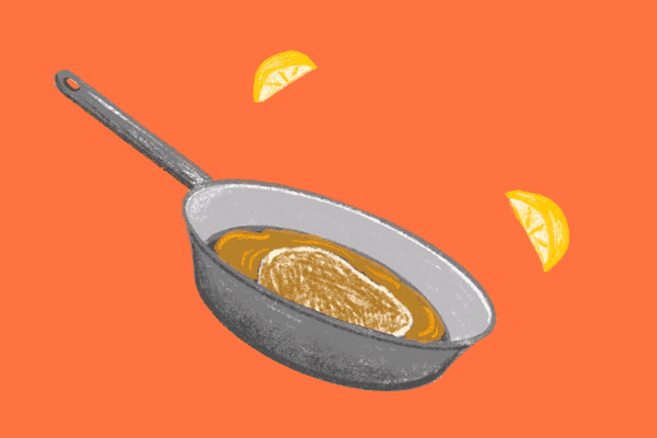 Animated illustration of chicken piccata for the how to boil water series.
